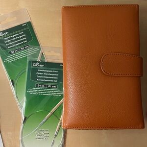 New brown Leather interchangeable knitting needles set Wallet + 2 cords